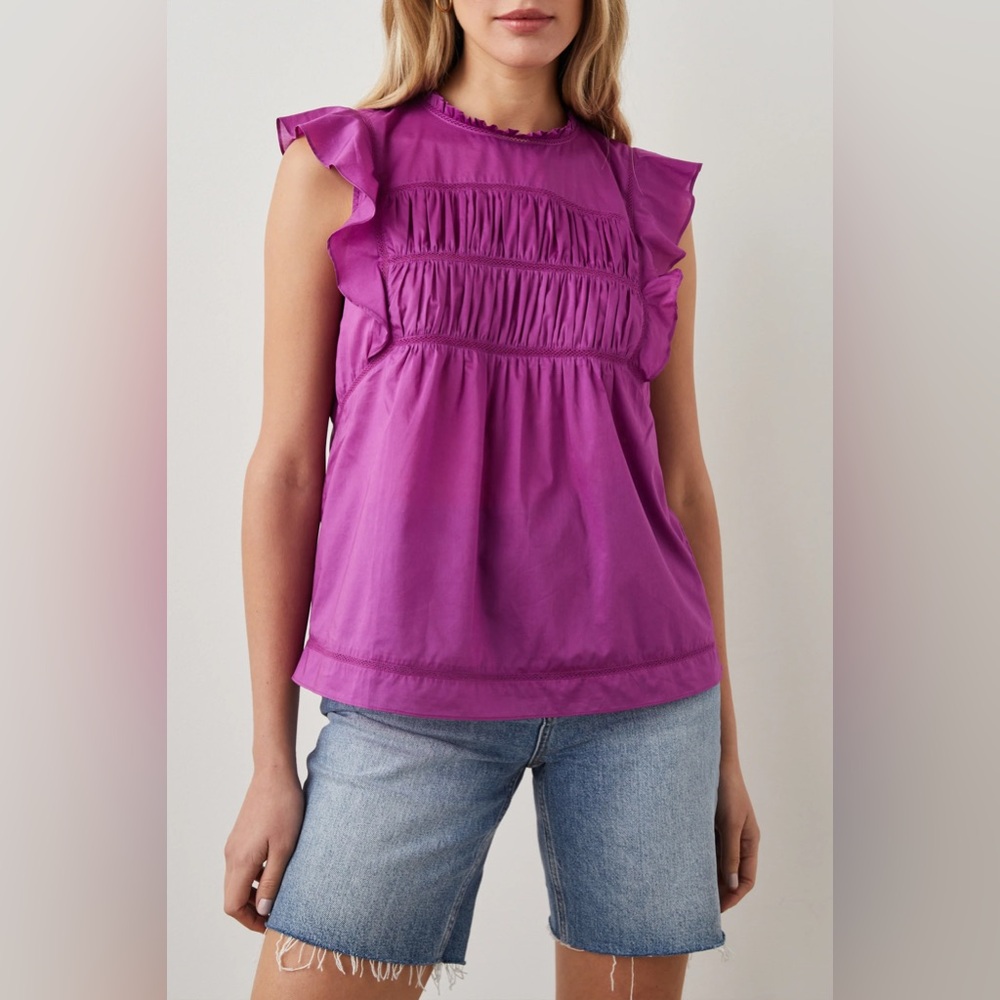 Rails Filomena Berry Purple Cotton Ruffle Sleeve Top Shirt Blouse - Picture 2 of 15